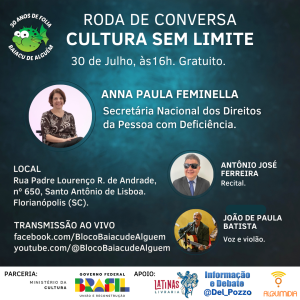 A Roda de Conversa com Anna Paula Feminella, Secretária Nacional dos Direitos da Pessoa com Deficiência, será transmitida AO VIVO!